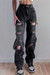 Spring New Solid Color Inelastic Holes Pockets Button Zip-Up Stylish Straight Jeans Black