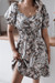 Spring New Stylish Batch Printing Stretch Ruffled Puff Sleeve Casual Mini Dress Multicolor
