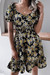 Spring New Stylish Batch Printing Stretch Ruffled Puff Sleeve Casual Mini Dress Black