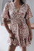 Spring New Stylish Batch Printing V-Neck Inelastic Pleated Casual Mini Dress Pink