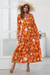 Spring New Stylish Orange Batch Printing Single Breasted Micro Elastic Loose Slit Plus Size Casual Maxi Dress Orange