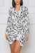 Spring & Summer New Two Colors Inelastic Zebra Printing Long Sleeves Button Lace-Up Casual Mini Dress White