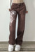 Spring Three Colors Fixed Printing Micro-Elastic Pockets Button Zip-Up Stylish Straight Jeans (Without Belt) Brown