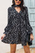 Spring Two Colors Floral Printing Micro-Elastic Chiffon V-Neck Drawstring Stylish Casual Vacation Style Mini Dress With Neck Scarf Black