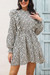 Spring Two Colors Floral Printing Micro-Elastic Ruffle Stylish Casual Vacation Style Mini Dress Beige