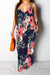 Summer 2 Colors Plus Size New Style Flowers Batch Printing Sling Maxi Dress Dark Blue
