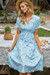 Summer 9 Colors Short-Sleeve Floral Batch Print V-Neck New Stylish Holiday Dress Sky Blue