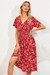 Summer 9 Colors Short-Sleeve Floral Batch Print V-Neck New Stylish Holiday Dress Red