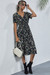 Summer 9 Colors Short-Sleeve Floral Batch Print V-Neck New Stylish Holiday Dress Black
