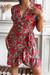 Summer New 2 Colors Floarl Batch Printing Inelastic V Neck Crossed Design Nipped Waist Ruffle Irregualr Stylish Retro Mini Dress(With Belt) Red