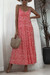Summer New 2 Colors Floral Batch Printing Inelastic V-Neck Stylish Holiday Spaghetti String Maxi Dress Red