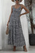 Summer New 2 Colors Floral Batch Printing Inelastic V-Neck Stylish Holiday Spaghetti String Maxi Dress Black