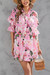 Summer New 2 Colors Floral Batch Printing Stretch V Neck Single Breasted Ruffle Smocked Stylish Casual Mini Dress Pink