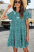 Summer New 2 Colors Floral Printing Pleated Round Neck Short Sleeve Loose Casual Inelastic Mini Dress Green