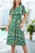 Summer New 3 Colors Chiffon Floral Batch Printing Micro-Elastic Crew Neck Hollow Backless Shirring Swing Stylish Retro Midi Dress Green