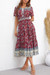 Summer New 3 Colors Flower Batch Printing Single-Breasted Inelastic Short Sleeves Casual Midi Dress Rose Red