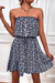 Summer New 4 Colors Allover Floral Printing Micro-Elastic Tube Design Tie-Waist Stylish Vacation Style Mini Dress Dark Blue