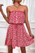 Summer New 4 Colors Allover Floral Printing Micro-Elastic Tube Design Tie-Waist Stylish Vacation Style Mini Dress Red