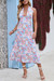 Summer New 4 Colors Chiffon Floral Batch Printing Micro-Elastic Deep-V-Neck Smocked Ruffle Backless Swing Stylish Bohemian Midi Dress Sky Blue