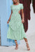 Summer New 4 Colors Chiffon Floral Batch Printing Micro-Elastic Hollow Ruffle Backless Lace Up Botton Swing Stylish Bohemian Holiday Midi Dress Floral Dresses Green