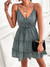Summer New 4 Colors Floral Printing Micro-Elastic Backless Sling Low-Cut Sexy Vacation Style Mini Dress Dark Green