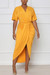 Summer New 4 Colors Solid Color Stretch V-Neck Shirring Split Casual Midi Dress Casual Dresses Yellow