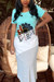 Summer New American Flag Two Colors Stretch Letter Fixed Printing Contrast Color Patchwork Crew Neck Split Irregular Casual Midi Dress Gray