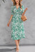 Summer New Plue Size 2 Colors Floral Batch Printing Micro-Elastic V Neck Nipped Waist Shirring Slit Sytlish Casual Midi Dress Green