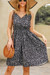 Summer New Plus Size 2 Colors Floral Batch Printing Micro-Elastic V Neck Nipped Waist Smocked Swing Stylish Retro Spaghetti String Mini Dress Black