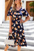 Summer New Plus Size 3 Colors Floral Batch Printing Micro-Elastic V Neck Nipped Waist Smocked Ruffle Single Breasted Botton Swing Stylish Holiday Midi Dress Dark Blue