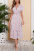 Summer New Plus Size Chiffon Floral & Leaf Batch Printing Micro-Elastic V Neck Nipped Waist Smocked Ruffle Swing Stylish Bohemian Holiday Midi Dress Pink