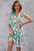 Summer New Plus Size Flower & Leaf Batch Printing Inelastic Ruffle V-Neck Sleeveless Casual Mini Dress Green