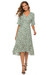 Summer New Plus Size Inelastic Floral Batch Printing V-Neck Elbow Sleeves Ruffle Lace-Up Split Casual Midi Dress Green