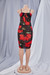 Summer New Plus Size Two Colors Flower Batch Printing See Through Mesh Stretch Adjustable Straps Ruched Sexy Bodycon Midi Dress (Without Lining) Red