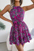 Summer New Stylish 3 Colors Floral Batch Printing Inelastic Sleeveless Ruffle Casual Mini Dress Purple