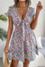 Summer New Stylish 3 Colors Floral Batch Printing Stretch Hollow Lace-Up Low-Cut V-Neck Sexy Mini Dress Multicolor