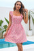 Summer New Stylish 3 Colors Flower Batch Printing Inelastic Ruffle Backless Lace-Up Hollow Sexy Mini Dress Pink