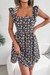 Summer New Stylish 3 Colors Inelastic Daisy Batch Printing Square Neckline Ruffle Sexy Mini Dress Black