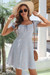 Summer New Stylish 3 Colors Inelastic Floral Batch Printing Drawstring Ruffle Casual Mini Dress Sky Blue