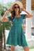 Summer New Stylish 3 Colors Inelastic Floral Batch Printing Drawstring Ruffle Casual Mini Dress Green