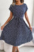 Summer New Stylish 3 Colors Inelastic Floral Batch Printing Short Sleeves With Belt Pleated Casual Midi Dress Dark Blue