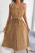 Summer New Stylish 3 Colors Inelastic Floral Batch Printing Sling Backless Pleated With Belt Casual Midi Dress Brown
