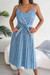 Summer New Stylish 3 Colors Inelastic Floral Batch Printing Sling Backless Pleated With Belt Casual Midi Dress Sky Blue
