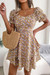 Summer New Stylish 3 Colors Inelastic Floral Batch Printing Square Neckline Lace-Up Ruffle Casual Mini Dress Yellow