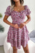 Summer New Stylish 3 Colors Inelastic Floral Batch Printing Square Neckline Lace-Up Ruffle Casual Mini Dress Multicolor