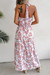 Summer New Stylish 3 Colors Micro Elastic Floral Batch Printing Halter-Neck Lace-Up Backless With Belt Sexy Maxi Dress Pink