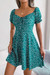 Summer New Stylish 3 Colors Micro Elastic Floral Batch Printing Square Neckline Short Sleeves Casual Mini Dress Dresses Green