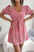 Summer New Stylish 3 Colors Micro Elastic Lace-Up Hollow Floral Batch Printing Short Sleeves Casual Mini Dress Red