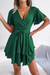 Summer New Stylish 3 Colors Solid Color Micro Elastic V-Neck Ruffle With Belt Irregular Casual Mini Dress Green