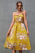 Summer New Stylish Batch Printing Inelastic Sling Pleated Sleeveless Casual Midi Dress Yellow